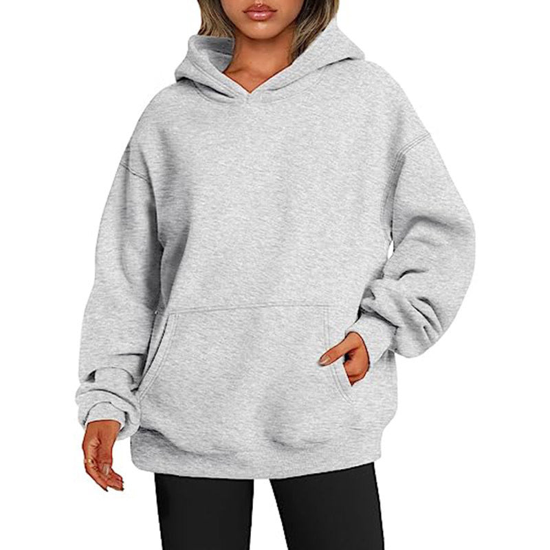 Damen nan Oversize Kapuzenpullover aus weicher Baumwollmischung mit Kängurutasche Drune