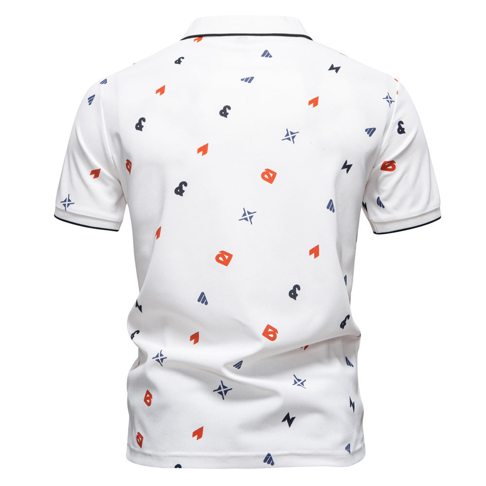 Herren nan legeres kurzärmeliges Piqué-Poloshirt mit geometrischem Allover-Print, Kentkragen und kontrastbesatz Drune