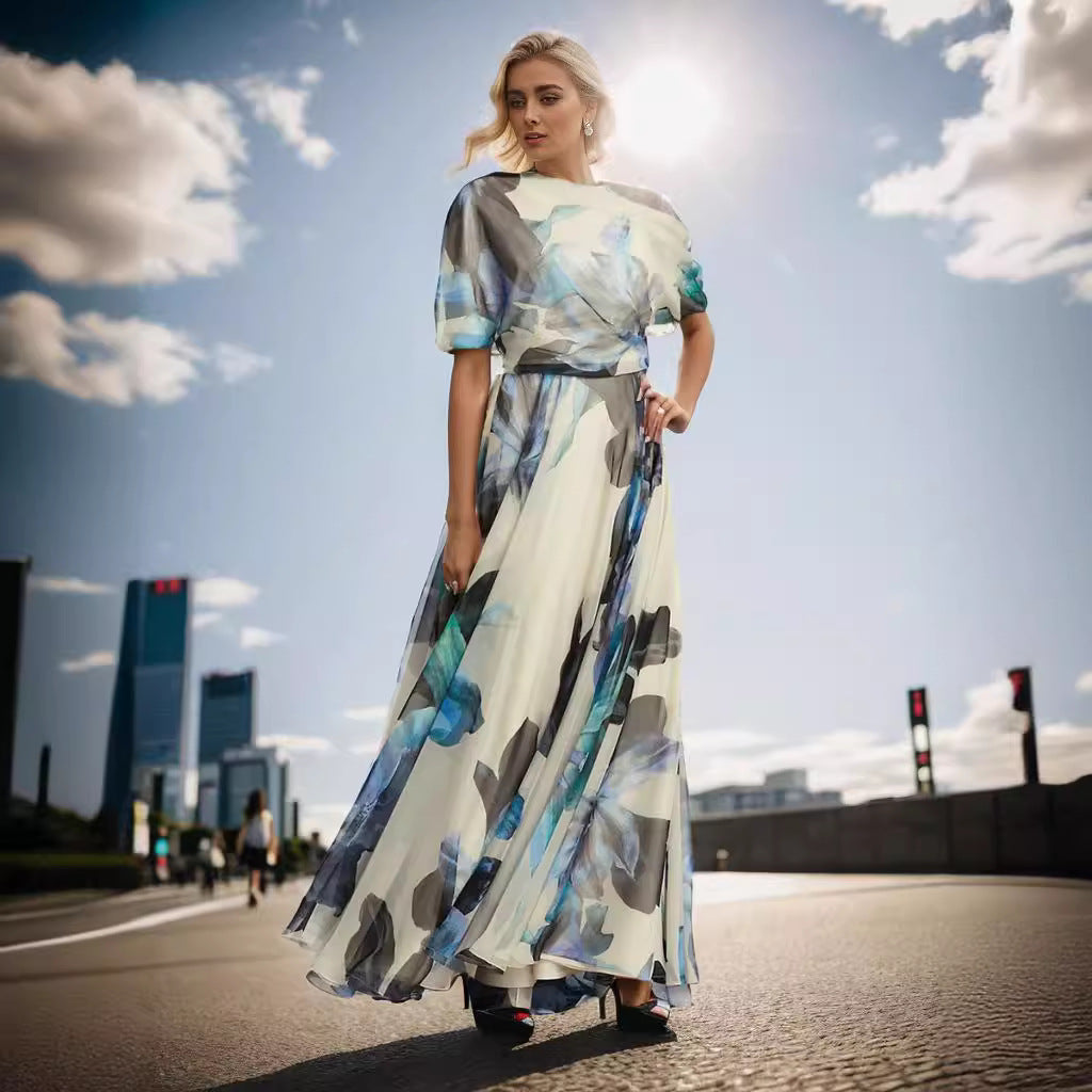 Damen Maxikleid aus leichtem Chiffon mit floralem Muster Drune