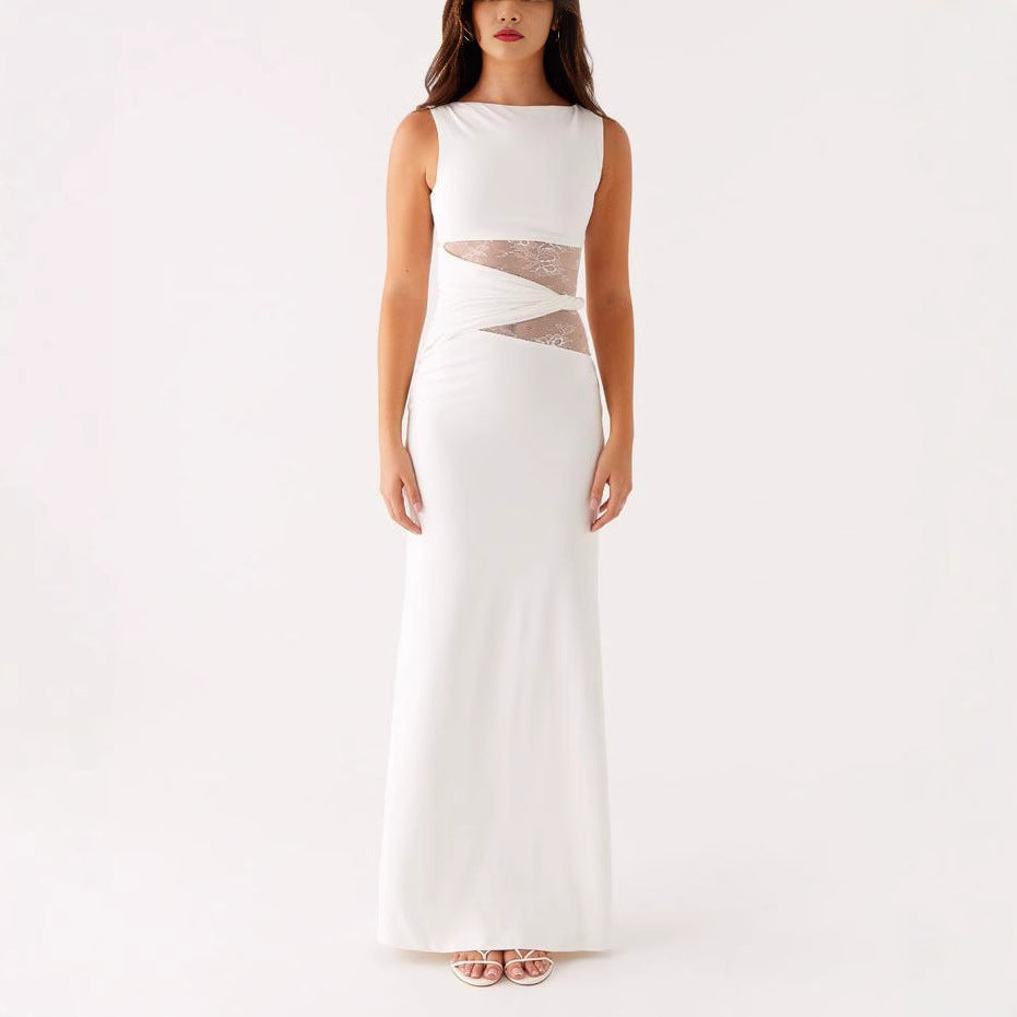 Damen Elegantes Maxikleid mit transparenter Spitze und figurbetontem Schnitt Drune