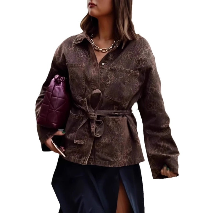 Damen Oversized Blousonjacke mit Gürtel und charmantem Schlangenprint Drune