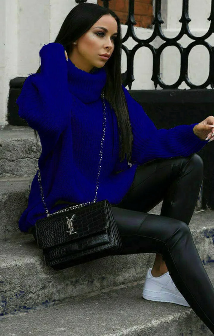 Damen Oversized Strickpullover mit hohem Kragen und modernem Schnitt Drune