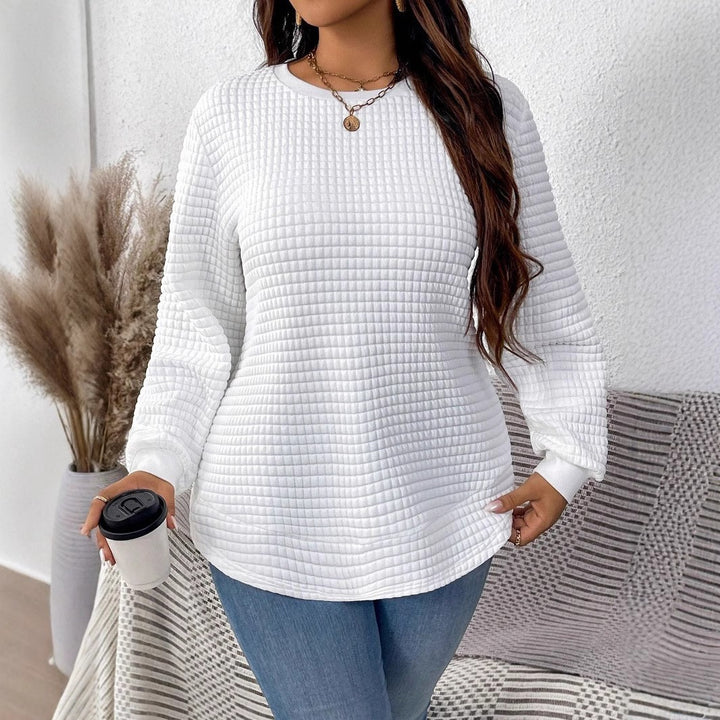 Damen nan Waffelstrick Longsleeve mit Rundhalsausschnitt, leicht A-Linien-Schnitt und gerippten Bündchen Drune