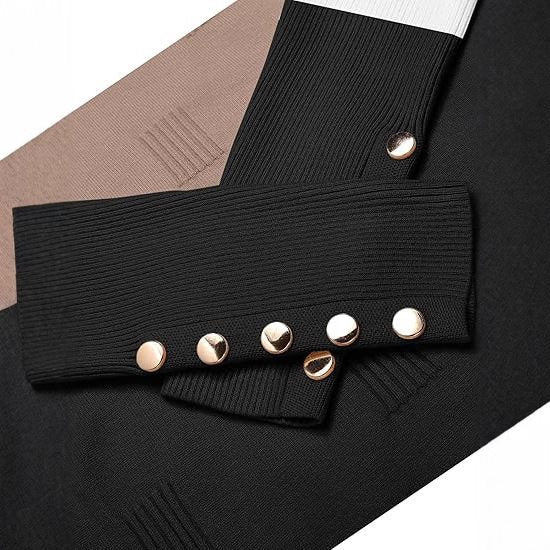 Damen Modischer V-Ausschnitt Pullover mit Farbblock und Knopfdetails Drune