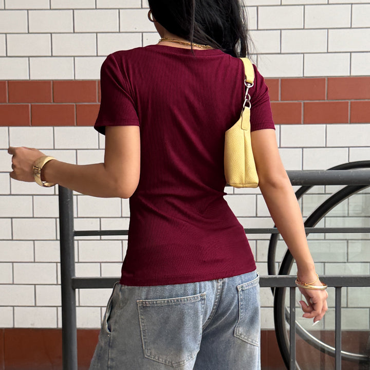 Damen V-Ausschnitt Fitnessoberteil mit strukturiertem Stoff Drune