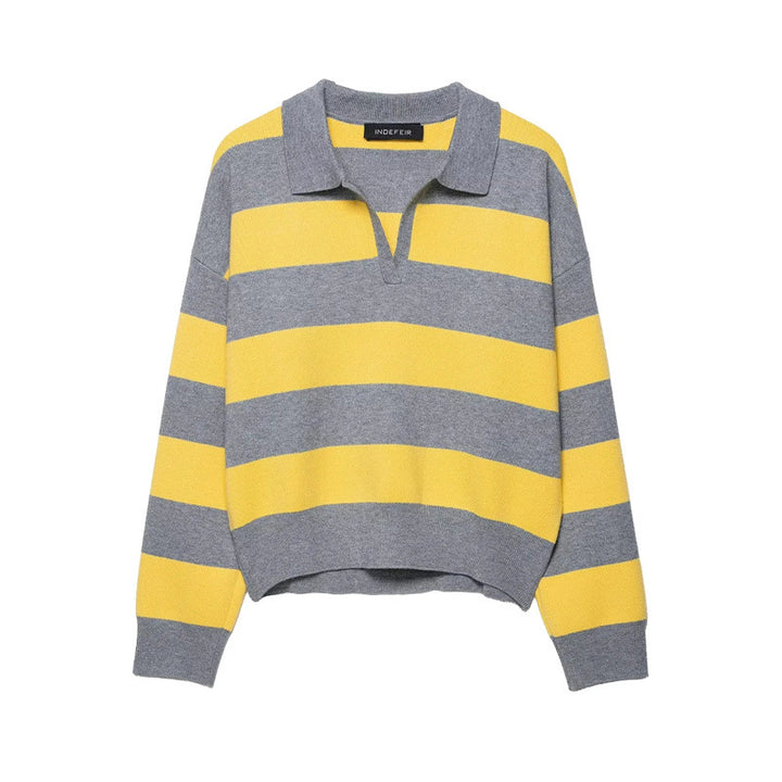 Damen modischer Pullover mit Polokragen und Streifendesign Drune