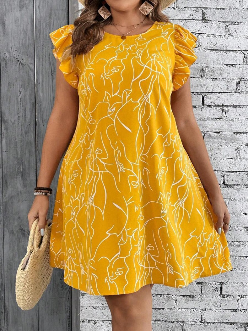Damen Freizeitkleid mit Rüschendetails und einzigartigem grafischen Druck Drune