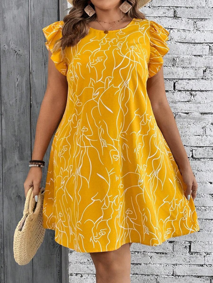 Damen Freizeitkleid mit Rüschendetails und einzigartigem grafischen Druck Drune