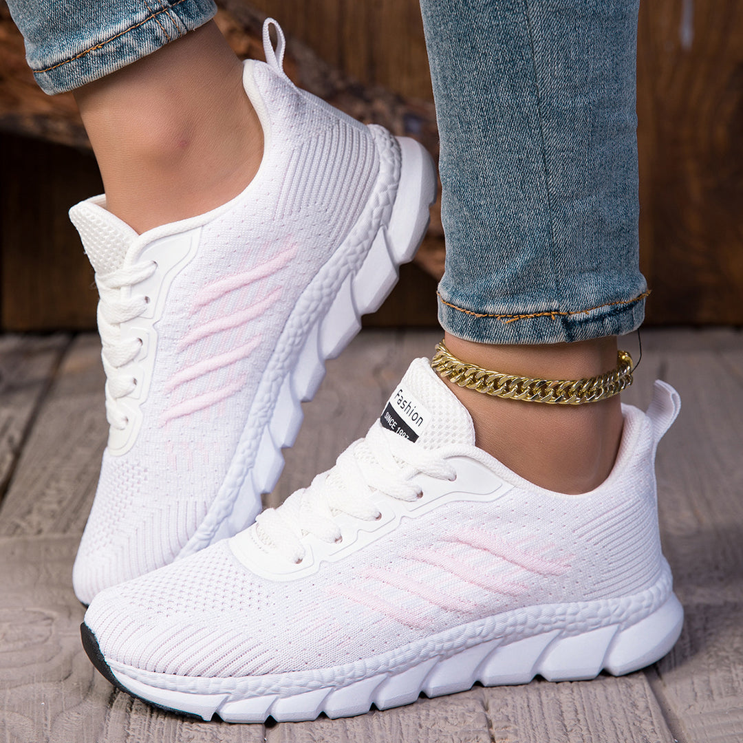 Damen nan gestrickter Schlupf-Sneaker mit elastischem Schaft, Zier-Schnürung und segmentierter Dämpfungssohle Drune