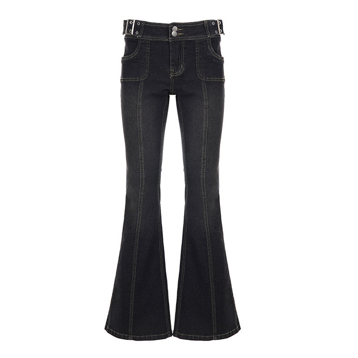 Damen Flared Jeans mit modischen Steppnähten und anpassbarem Bund Drune