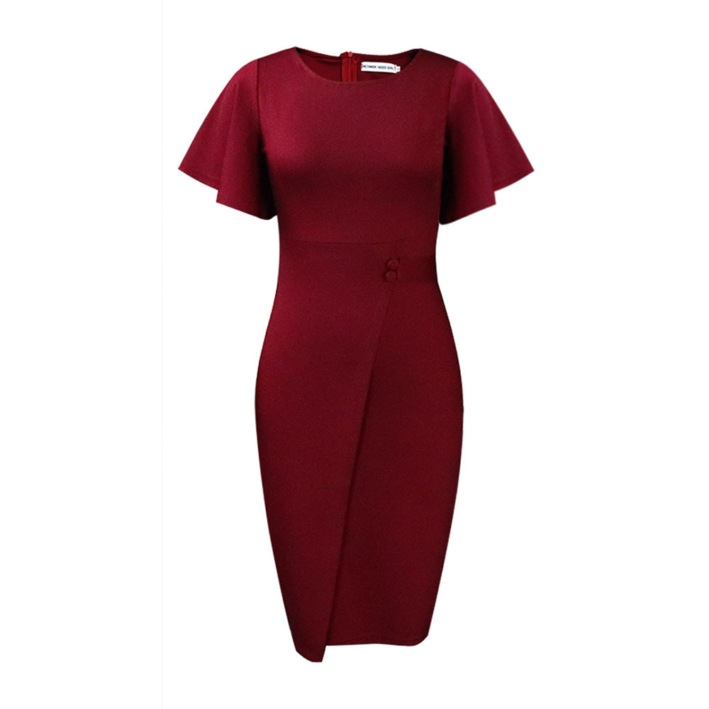 Drune | Damen Figurbetont Wickelstil Midi Kleid mit Kurzen Ärmeln