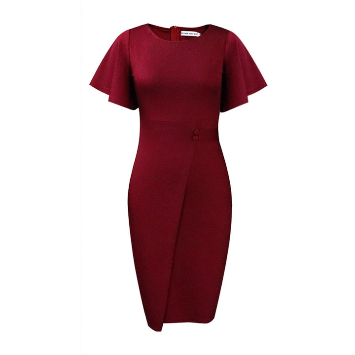 Drune | Damen Figurbetont Wickelstil Midi Kleid mit Kurzen Ärmeln