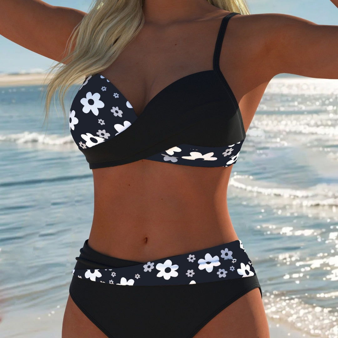 Damen Bikini-Set mit floralem Wickeldesign und hohen Beinausschnitten Drune