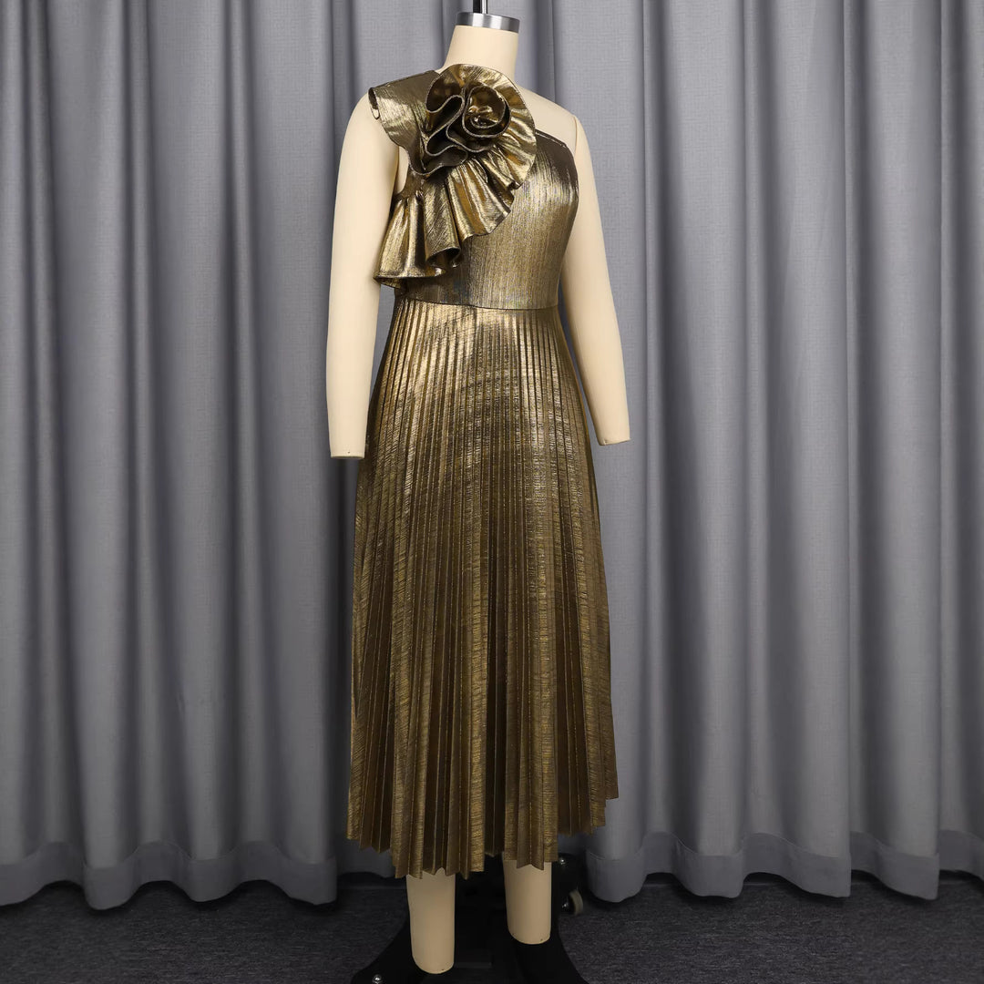 Damen glamouröses Abendkleid mit asymmetrischem Design und dekorativem Rüschendetail Drune