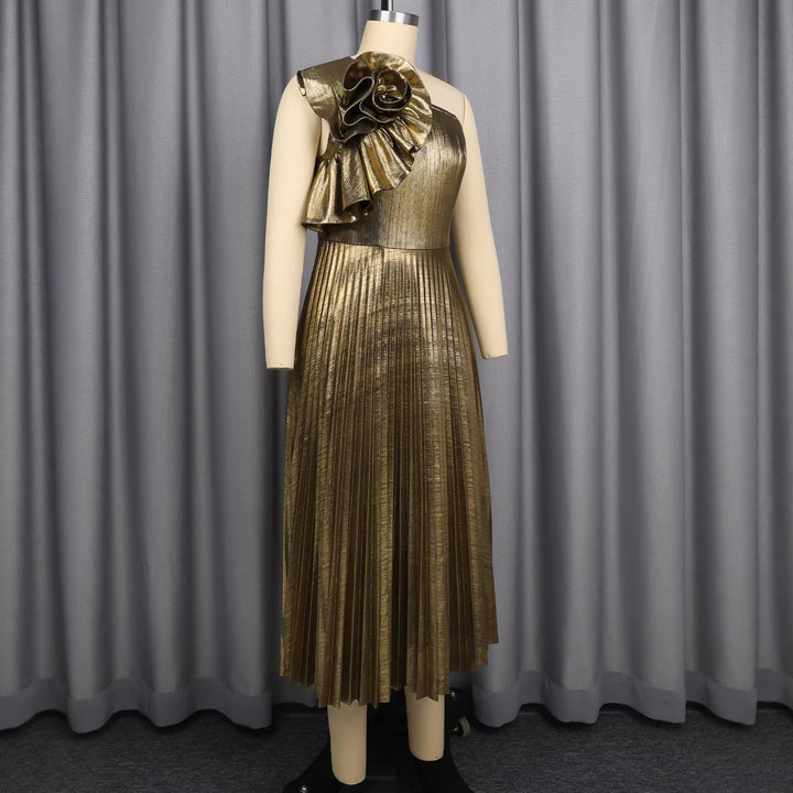 Damen glamouröses Abendkleid mit asymmetrischem Design und dekorativem Rüschendetail Drune