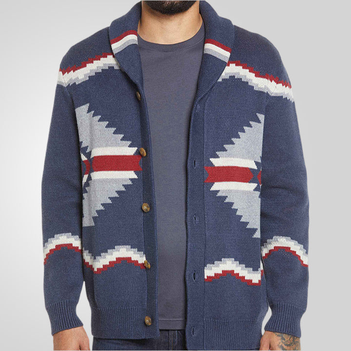 Herren Strickjacke im modernen Ethno-Design mit praktischen Knöpfen Drune