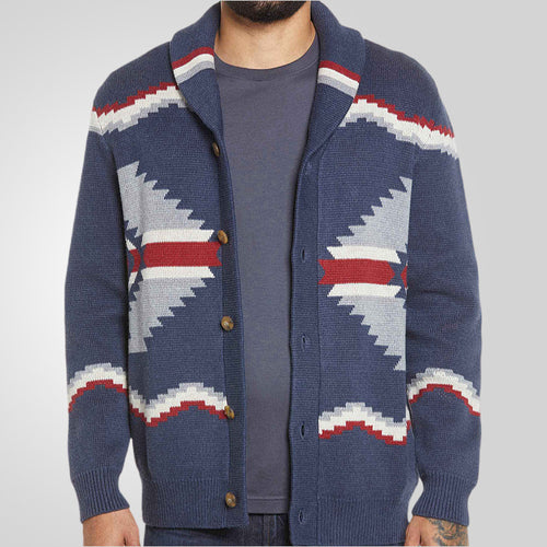 Herren Strickjacke im modernen Ethno-Design mit praktischen Knöpfen Drune
