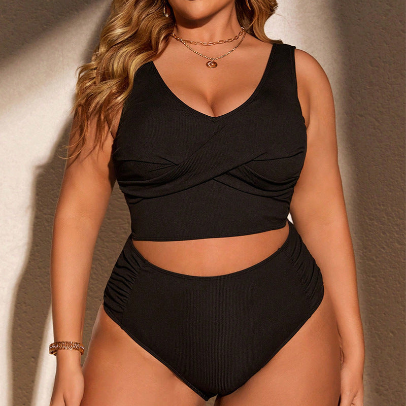Damen Bikini-Set mit hochtailliertem Slip und gerafftem Oberteil Drune