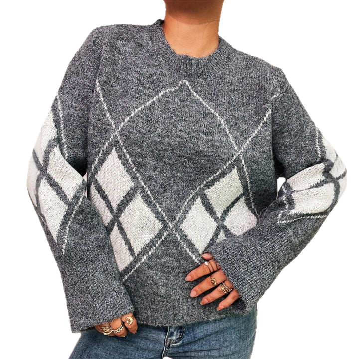 Damen Strickpullover mit modernem Karomuster Drune