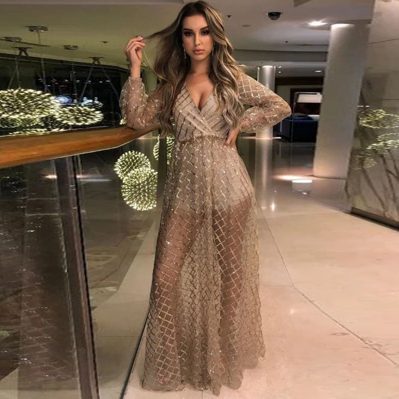 Damen Elegantes Transparenzkleid mit glanzvollen Akzenten Drune
