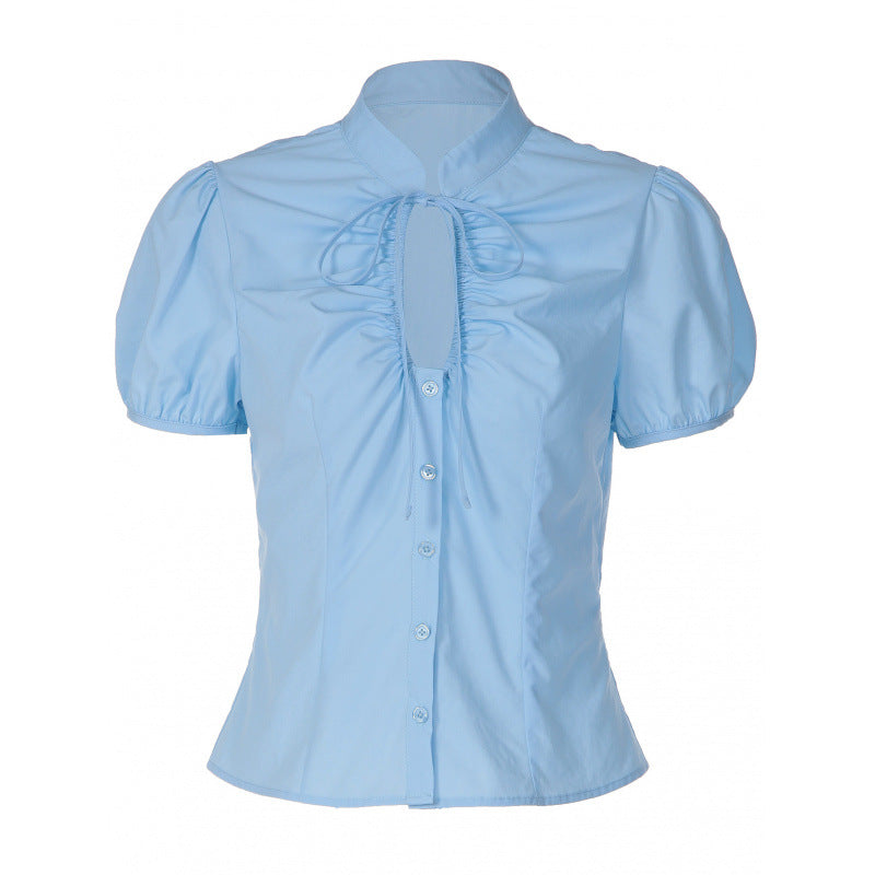 Damen Bluse mit Rüschendetails und dekorativer Schleife Drune