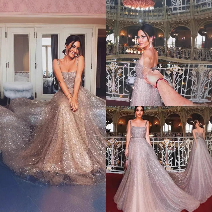 Damen Glitzerndes A-Linien Kleid mit Spaghetti-Trägern Drune