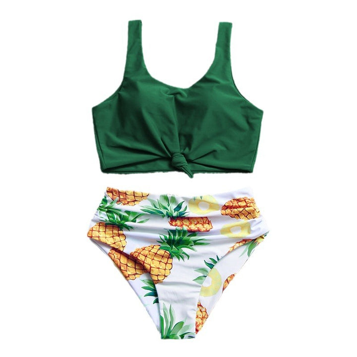 Damen Bikini-Set mit knotenförmigem Oberteil und hohem Bund Drune