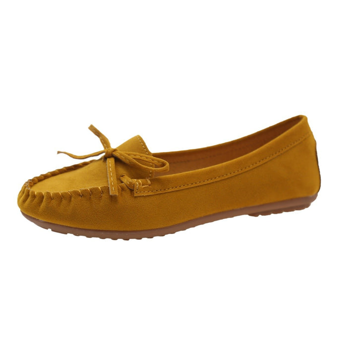Damen Casual Wildleder Mokassin Ballerinas mit dekorativer Schleife Drune