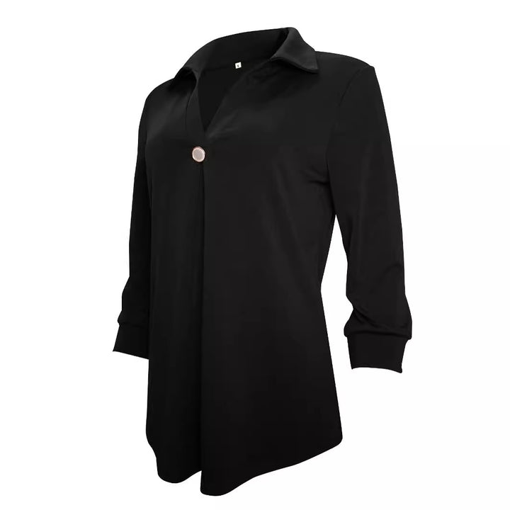 Damen Langarm Bluse mit elegantem V-Ausschnitt und dekorativen Falten Drune