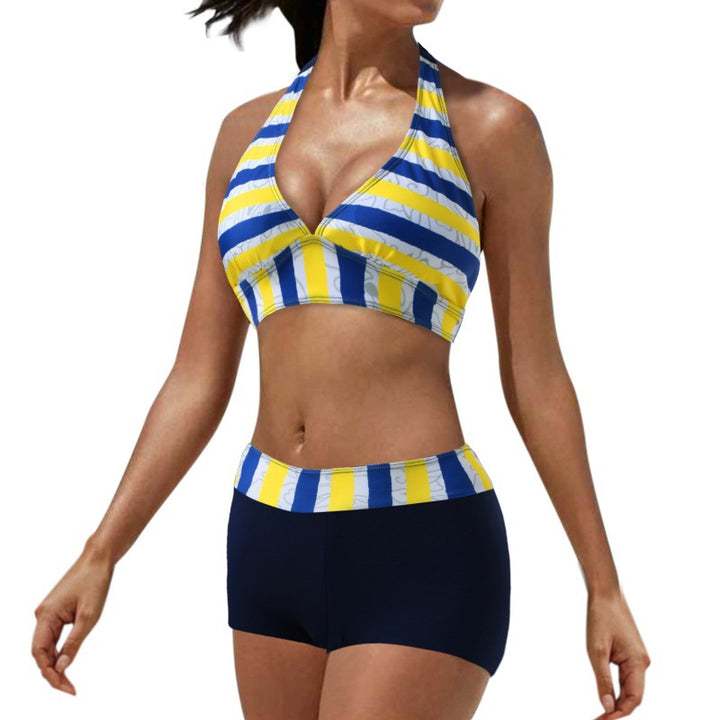 Damen Sportliches Bikini-Set mit auffälliger Streifenmusterung und bequemen Shorts Drune