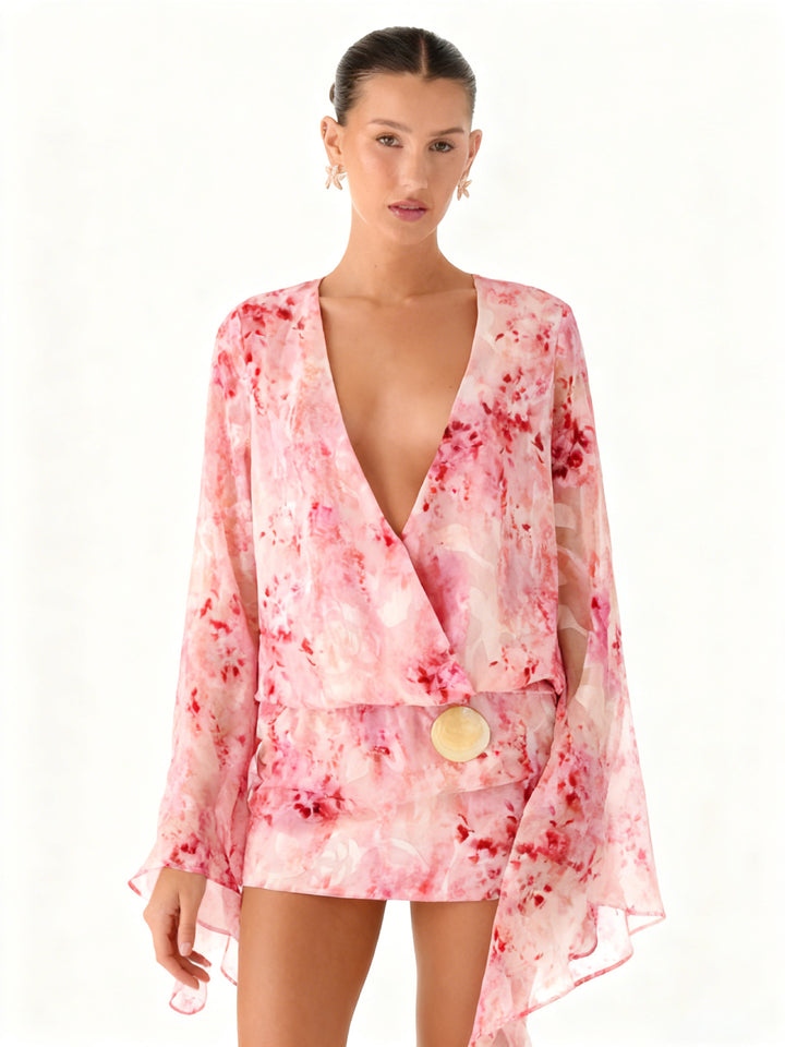 Damen Kimono-Kleid mit fließendem Schnitt und elegantem V-Ausschnitt Drune