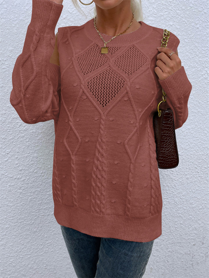 Damen Strickpullover mit modischem Lochmuster und Zopfdetails Drune
