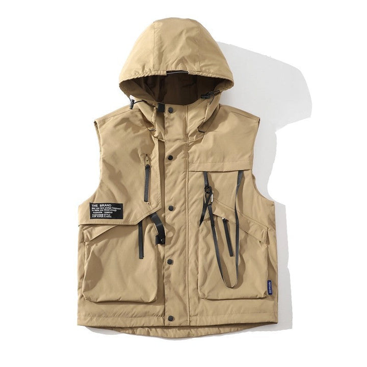 Herren funktionale Outdoor-Weste mit verstellbarem Kapuzendesign und vielseitigen Taschen Drune