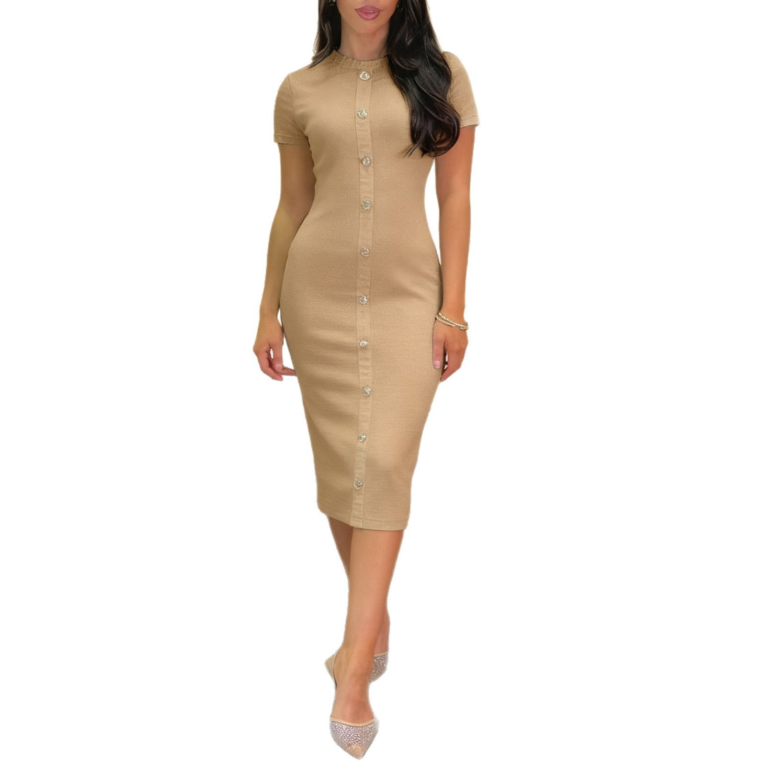 Damen Elegantes figurbetontes Maxikleid mit Knopfleiste und Taschen Drune