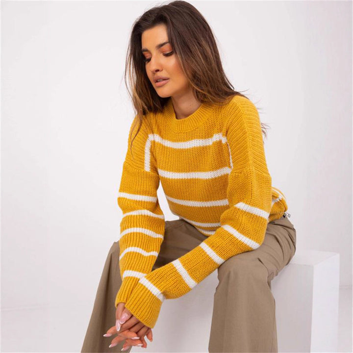 Damen lässiger Strickpullover mit modernem Streifenmuster und weitem Schnitt Drune