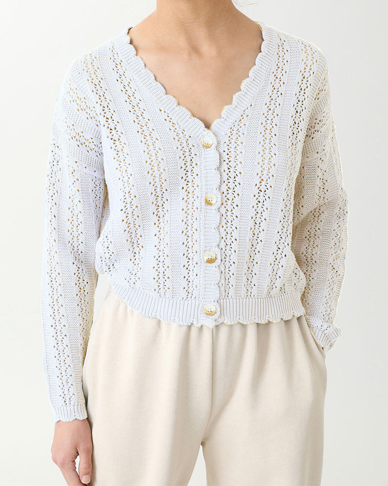 Damen Strickcardigan mit femininer Rüsche und Knopfdetails Drune