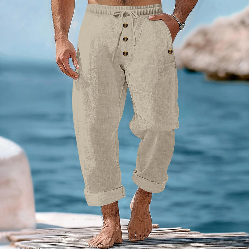 Herren lockere Strandhose mit verstellbarem Kordelzug und praktischen Seitentaschen Drune