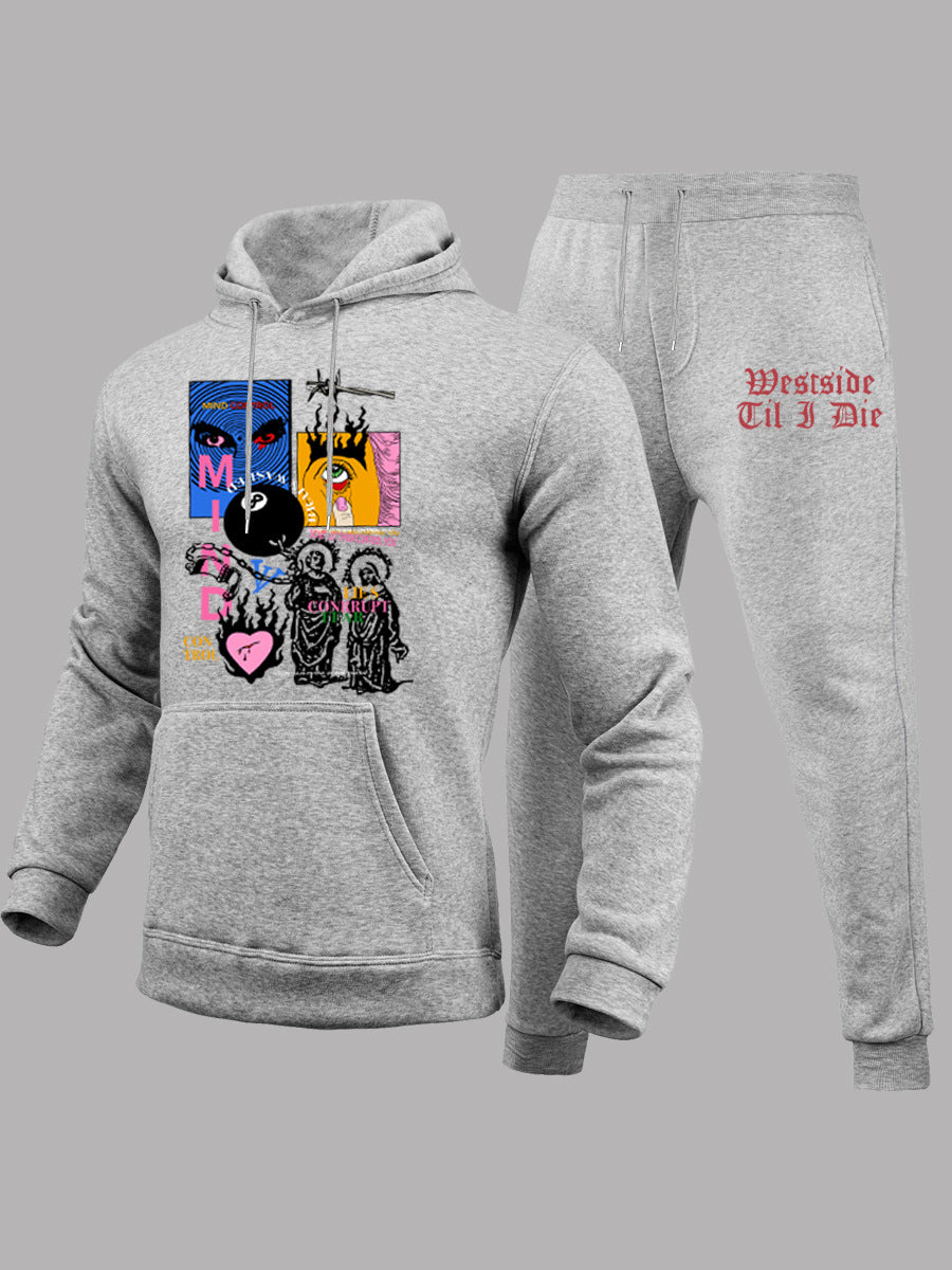 Damen urbaner Hoodie und Jogginghose Set mit kreativem Grafikdesign Drune
