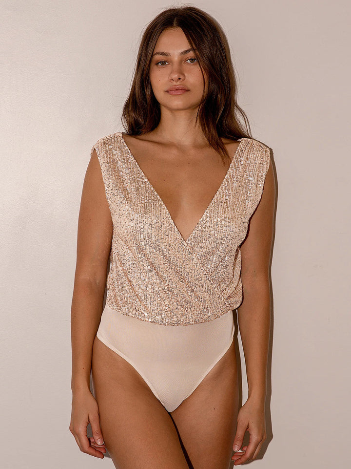 Damen Pailletten Bodysuit mit tiefem V-Ausschnitt Drune