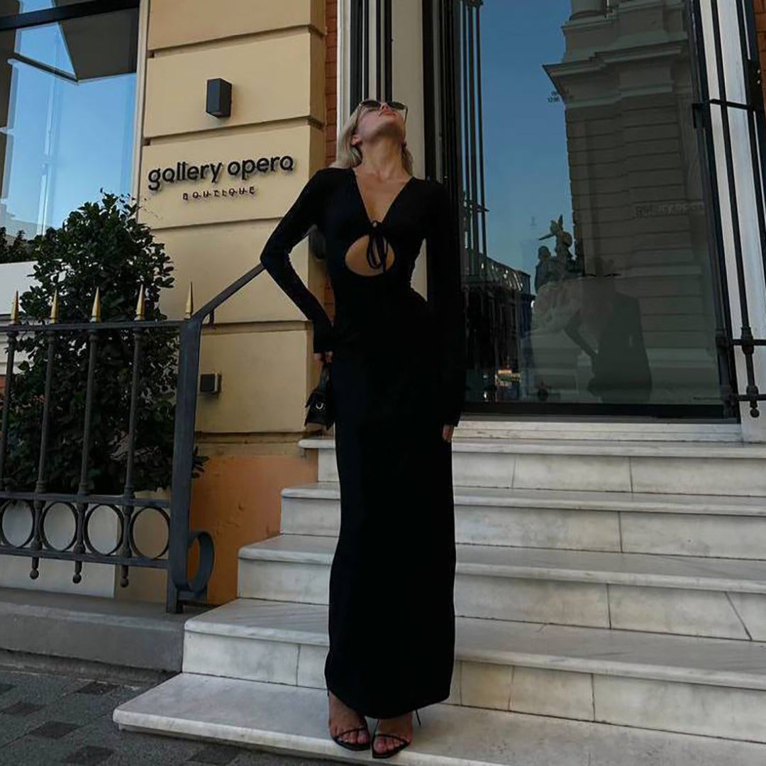 Damen Maxikleid mit tiefem Ausschnitt und raffiniertem Cut-Out Drune