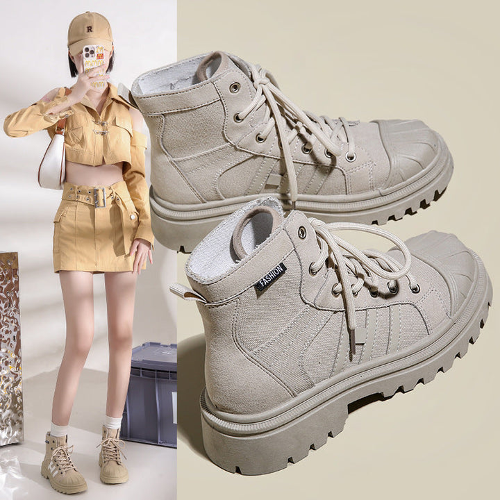 Damen Hochformat Sneaker Aus Robustem Textil mit Trendiger Profilsohle Drune