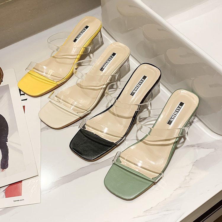 Damen Transparente Slide-Sandalen mit einzigartigem Blockabsatz Heidi-Mode