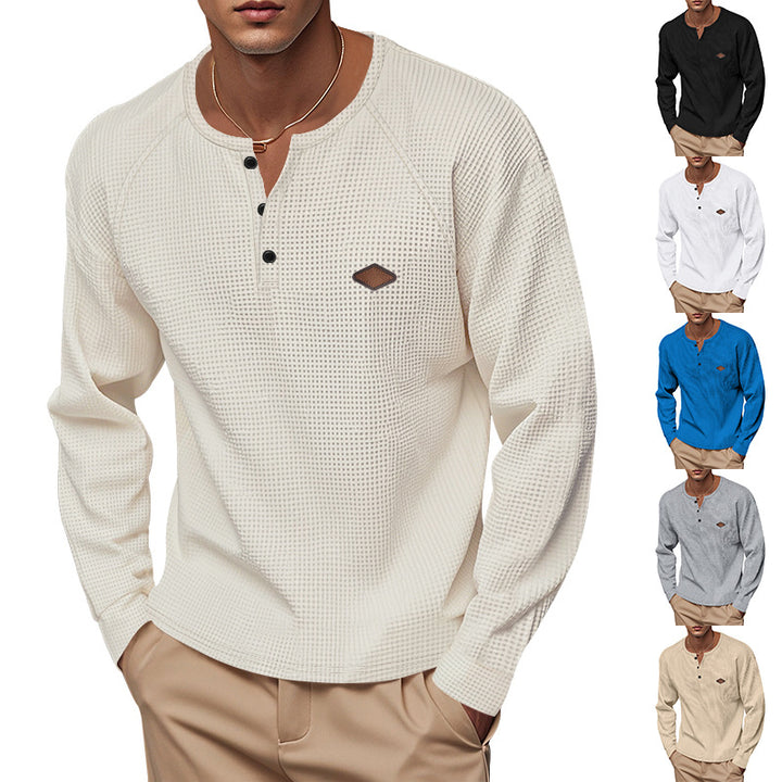 Herren nan Thermo Waffelshirt Henley mit Knopfleiste und Raglanärmeln Drune