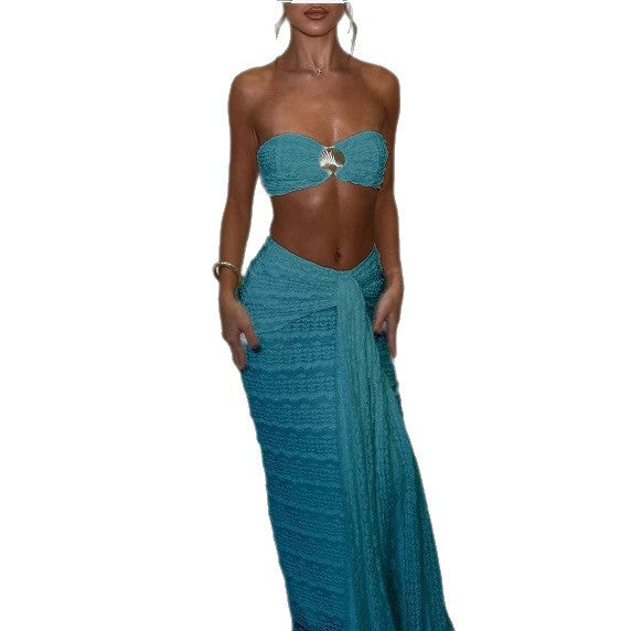 Damen Kleidungsset aus feiner Spitze und elegantem Wickelsaum Drune