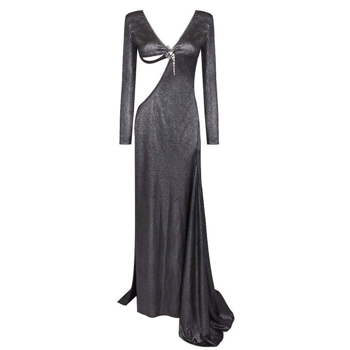 Damen Glamouröses Abendkleid mit tiefem V-Ausschnitt und seitlichem Schlitz Drune