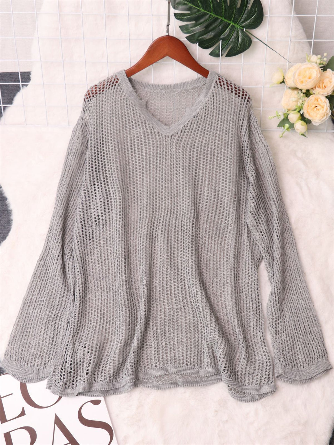 Damen luftiger Strickpullover mit modernem Netzdesign Drune