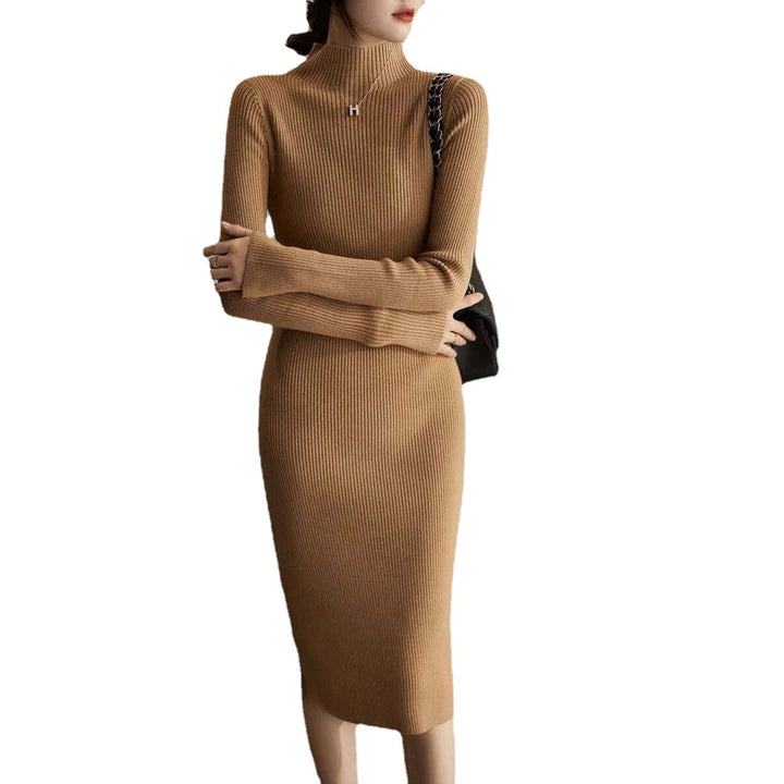 Damen Strickkleid mit hohem Kragen und Rippstruktur Drune