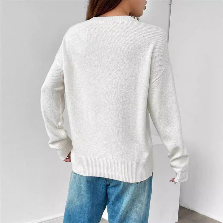 Damen Strickpullover mit Flaggenmuster und lässigem Schnitt Drune