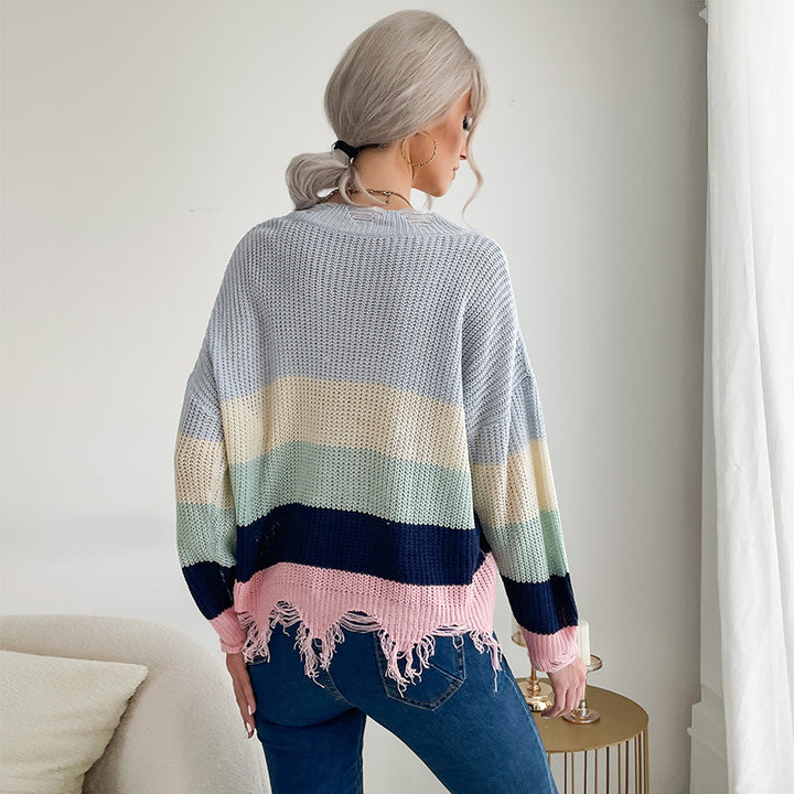 Damen lässiger Strickpullover mit fransigen Saumdetails Drune
