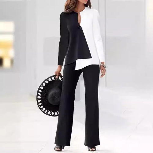 Damen Elegantes und modernes Hosenanzug-Set mit asymmetrischem Design Drune